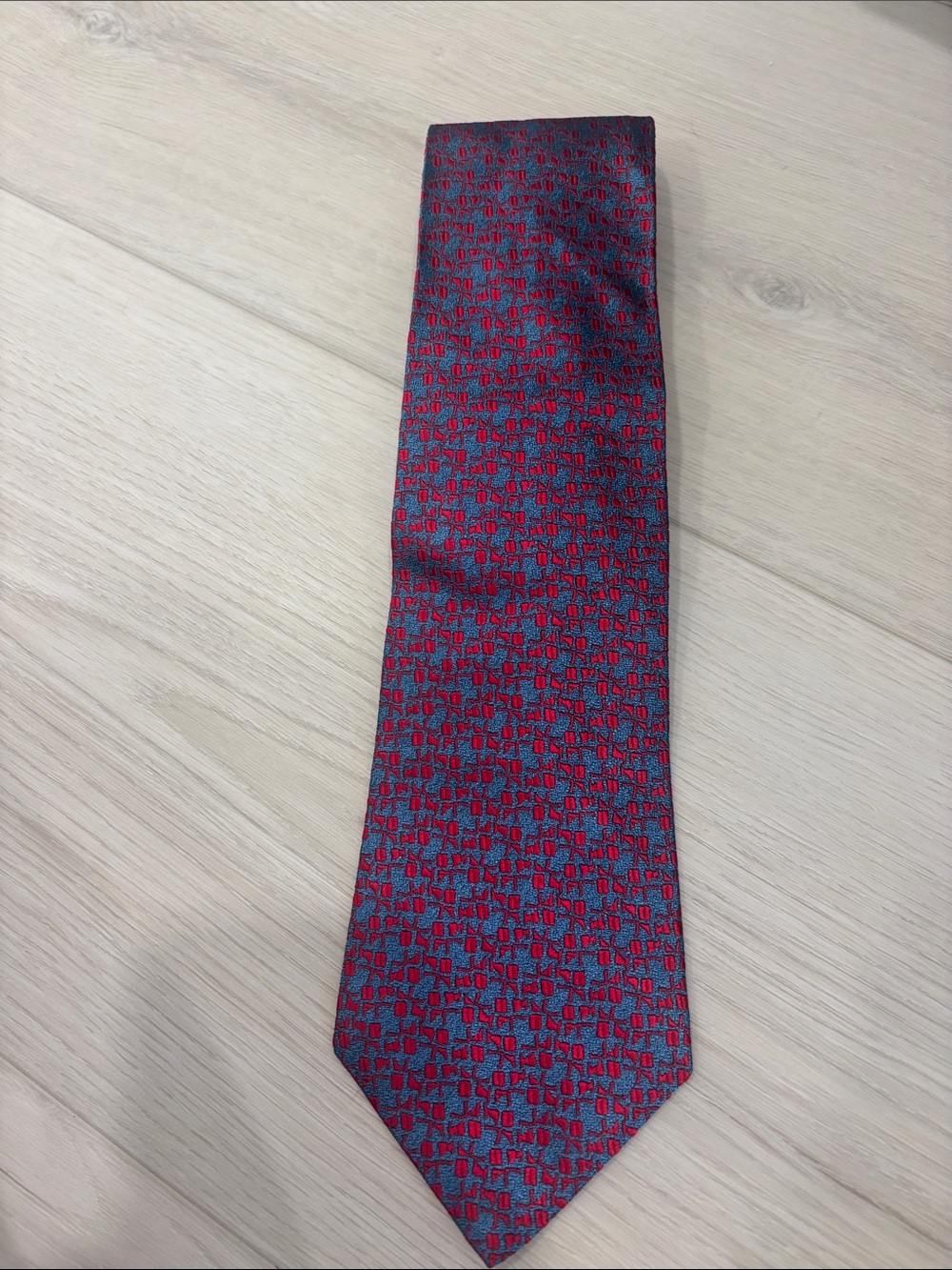 Charvet Red and Blue Geometric Silk Tie